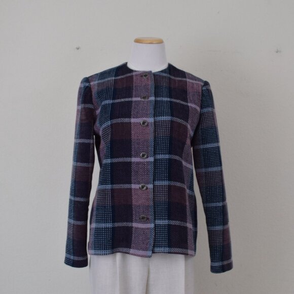 Vintage 80s Acrylic Plaid Boxy‎ Polyester Jacket size 10P - Picture 3 of 10